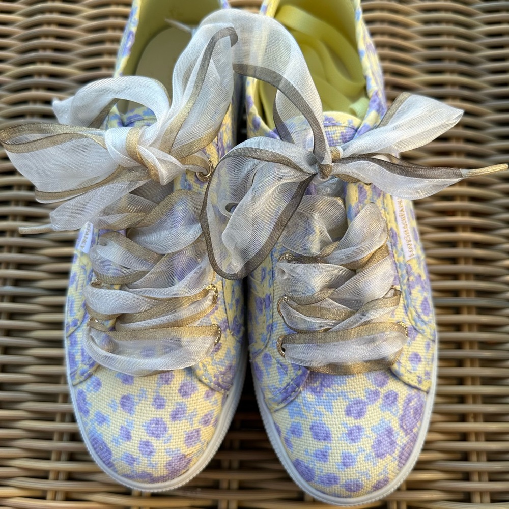 Superga x Loveshackfancy 
Floral Canvas Sneakers with Ribbon Laces